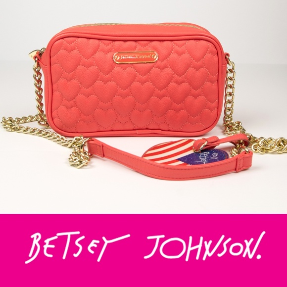 Betsey Johnson Handbags - Betsey Johnson Quilted Crossbody Purse Heart Coral